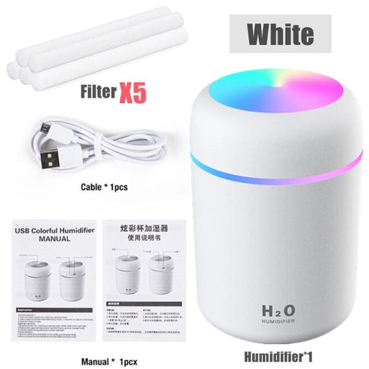 Humidifier Portable 300ml Electric Air Humidifier Aroma Oil Diffuser USB Cool Mist Sprayer with Colorful Night Light for home